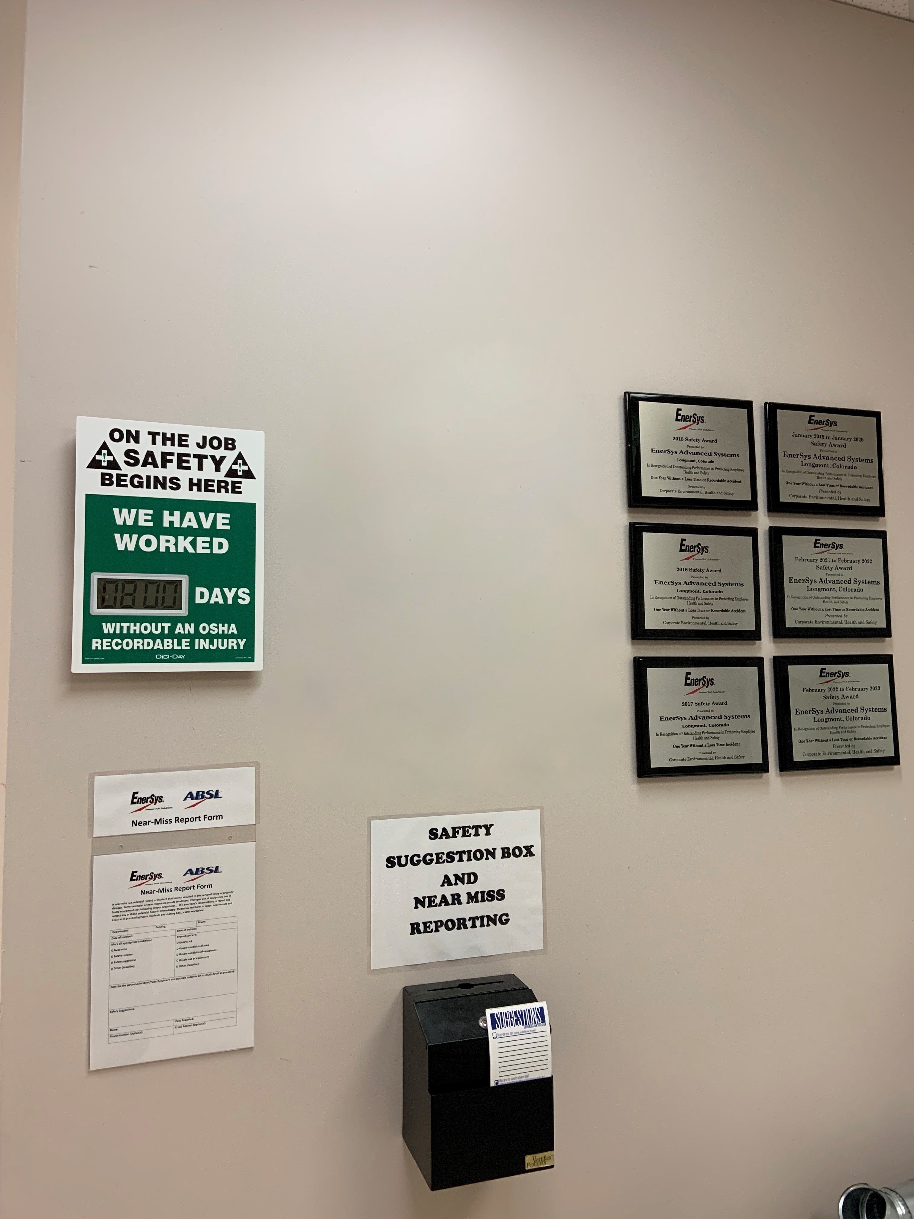 Safety Awards on the wall 